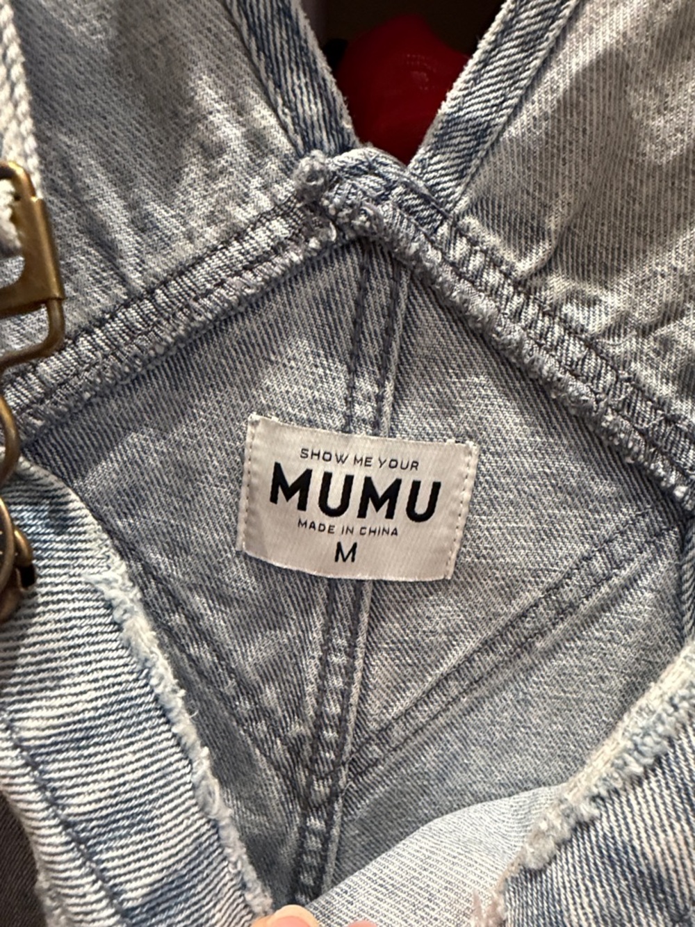 Show Me Your MuMu Light Wash Distressed Denim Short Overalls size medium - Picture 3 of 3